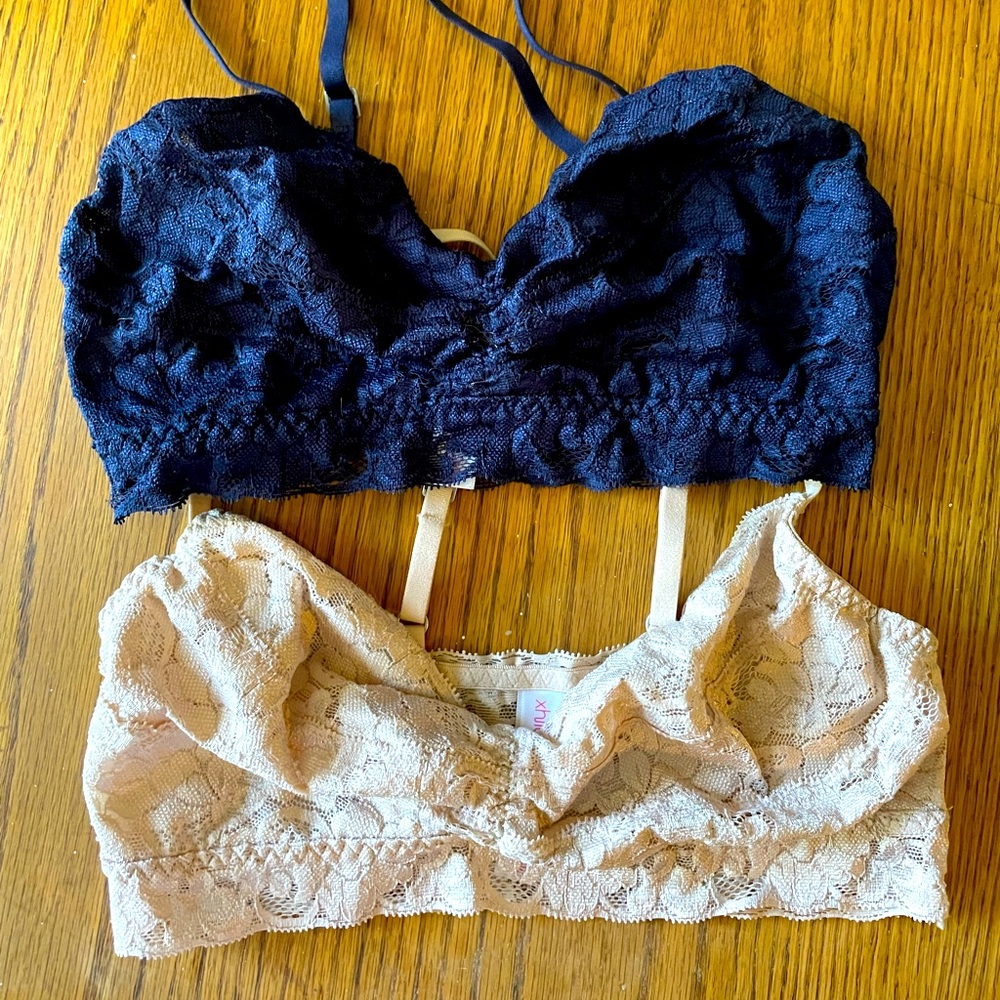 Bralettes (2) size xs navy blue and tan nude